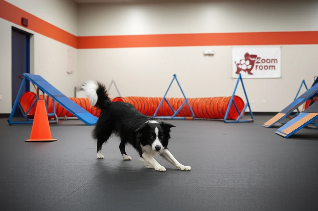Border Collie performing a trick at Zoom Room