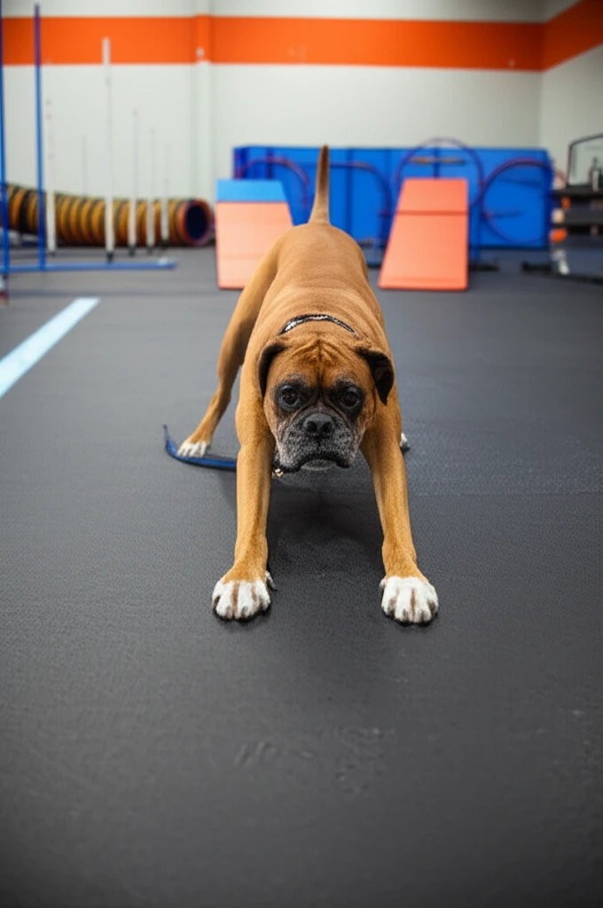 Boxer performing a trick at Zoom Room