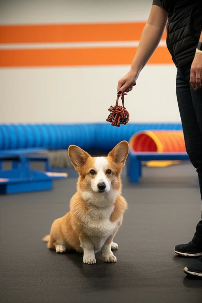 Pembroke Welsh Corgi learning bite inhibition at Zoom Room