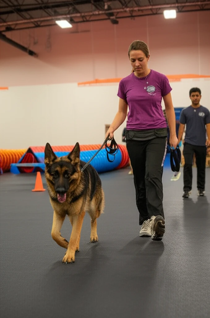 German Shepherd practicing focus during reactivity class at Zoom Room