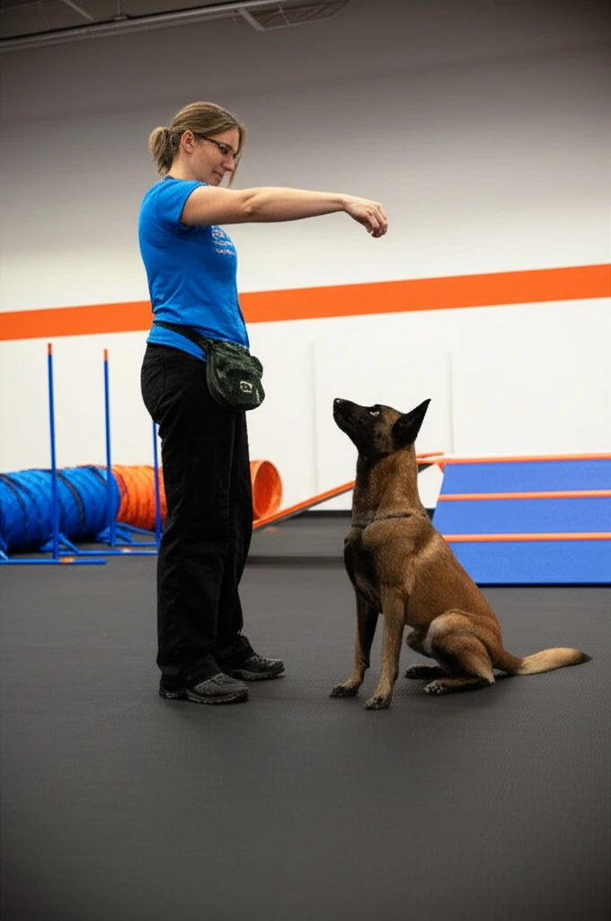 Belgian Malinois training impulse control at Zoom Room