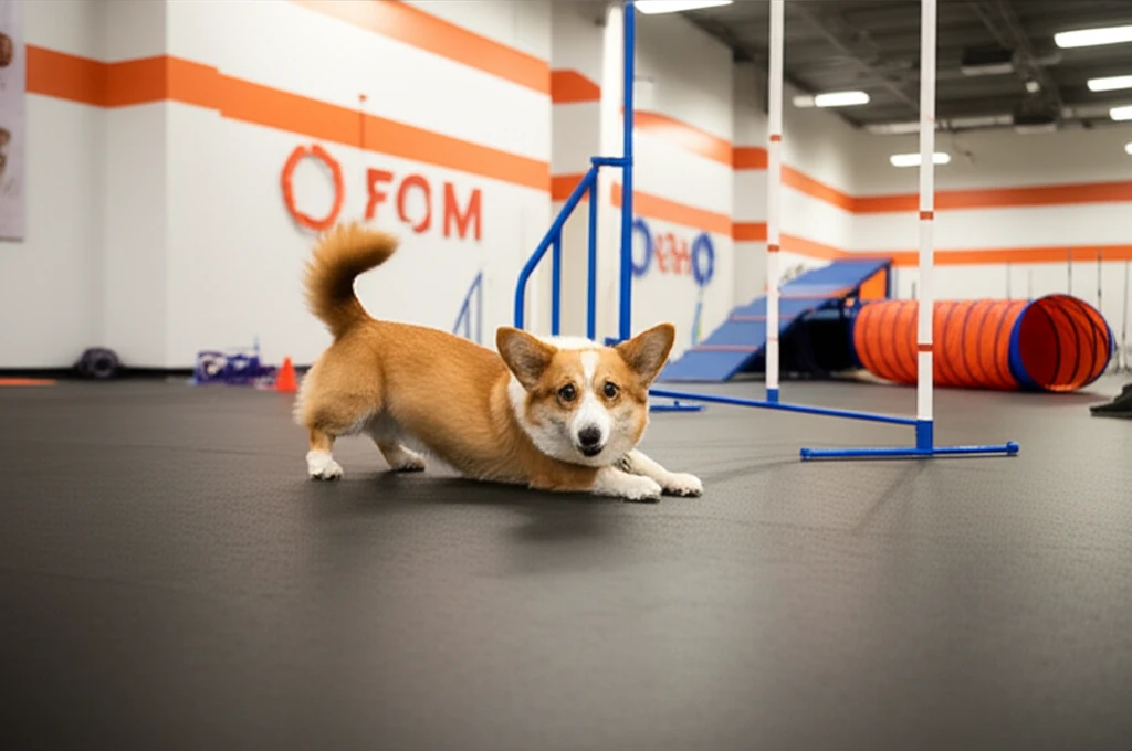 Pembroke Welsh Corgi performing a trick at Zoom Room