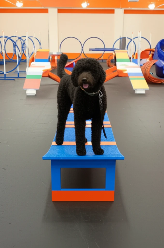 Portuguese Water Dog on agility pause table at Zoom Room