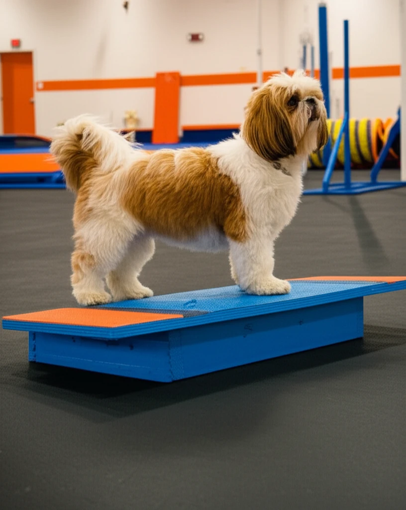 Shih Tzu on agility pause table at Zoom Room