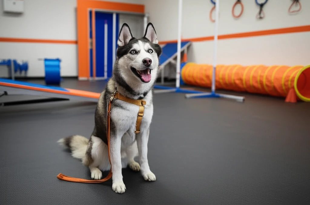 Siberian Husky during obedience training at Zoom Room