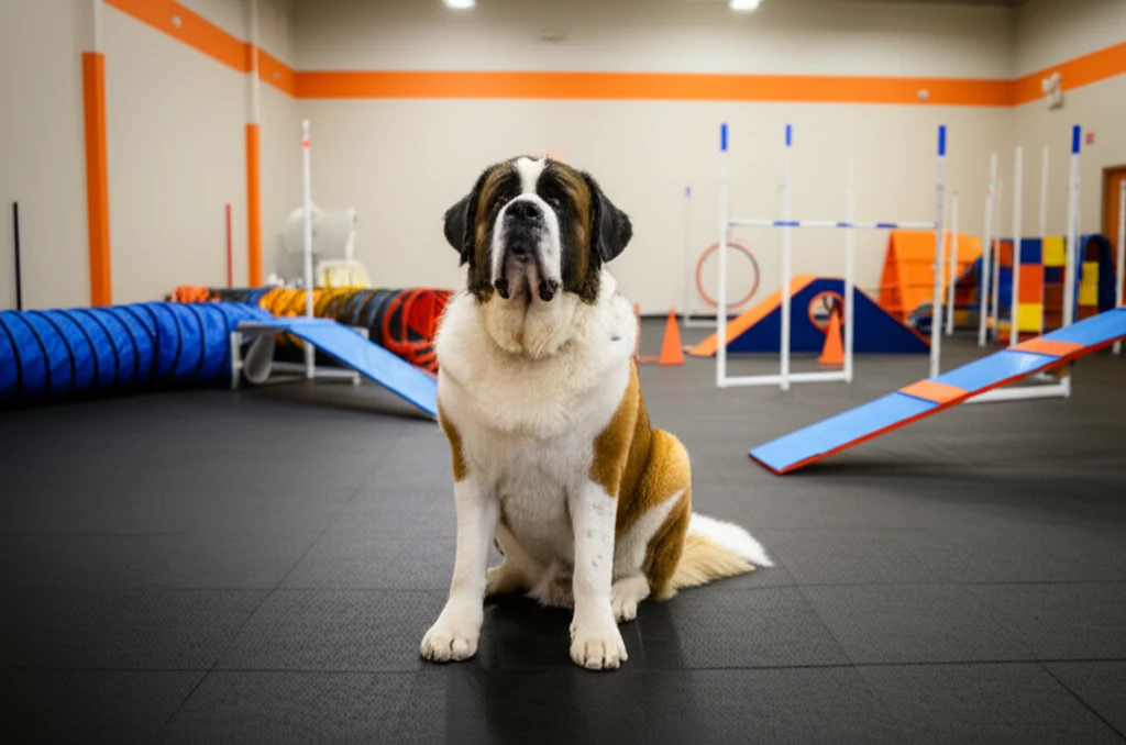St. Bernard during obedience training at Zoom Room