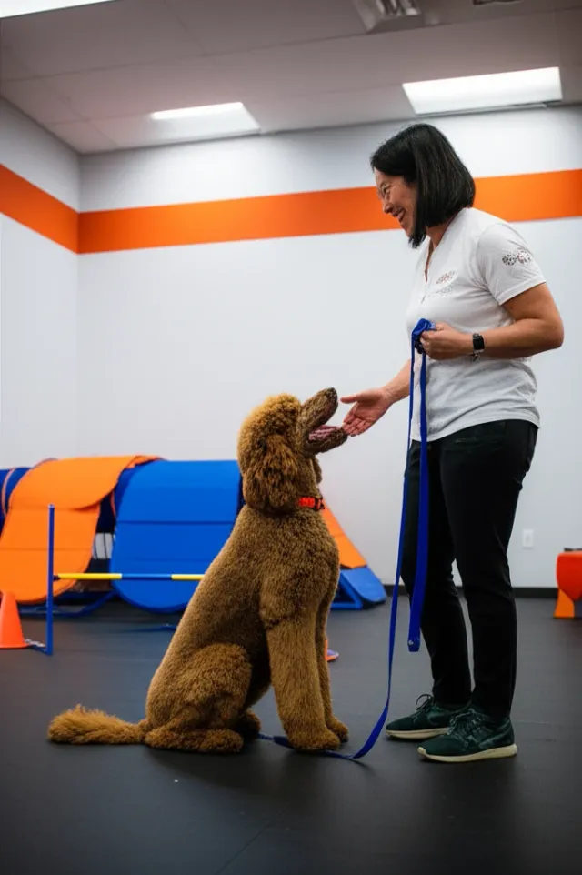 Dog practicing obedience skills