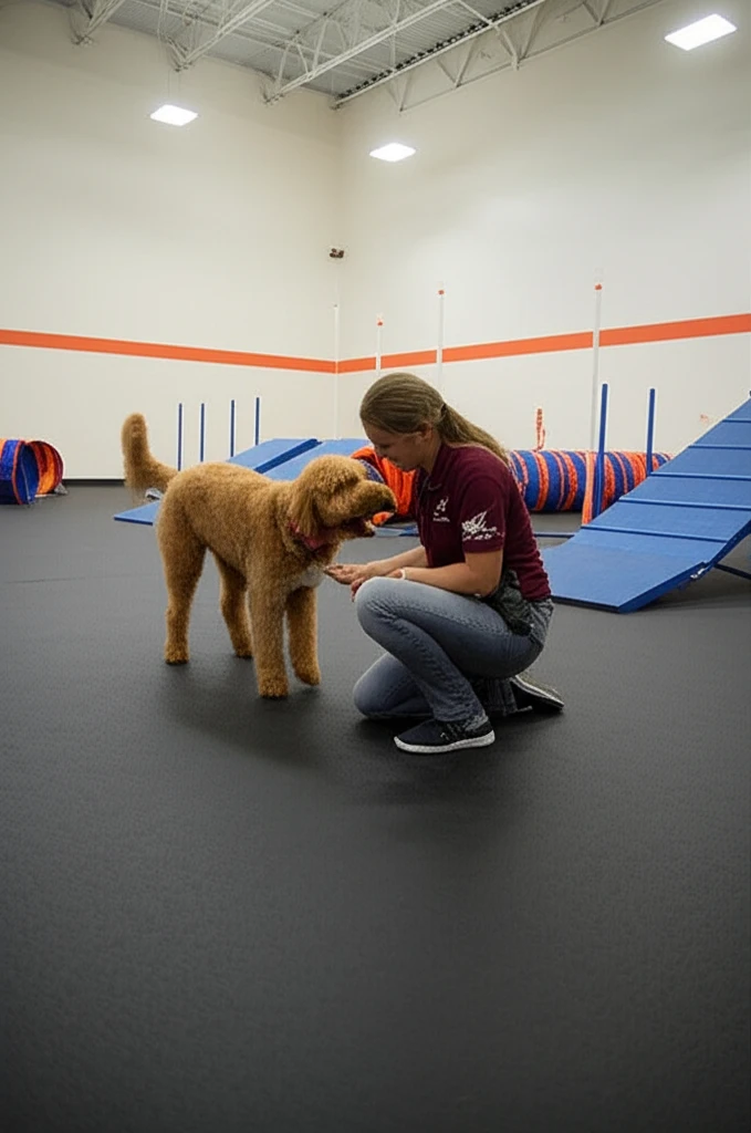 Dog with handler at Zoom Room facility