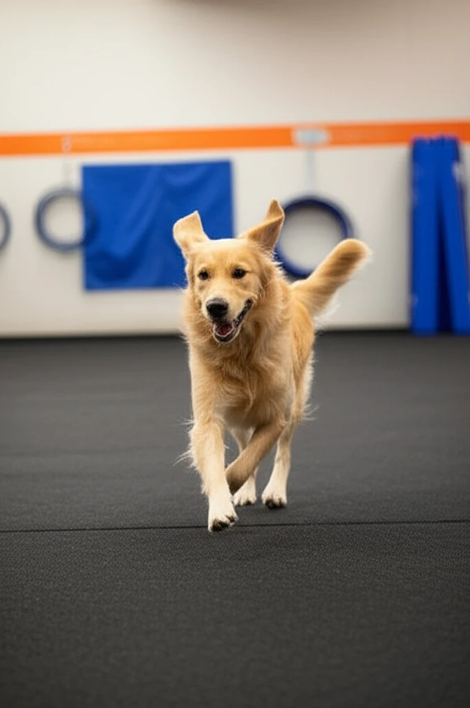 Energetic Golden Retriever training at Zoom Room