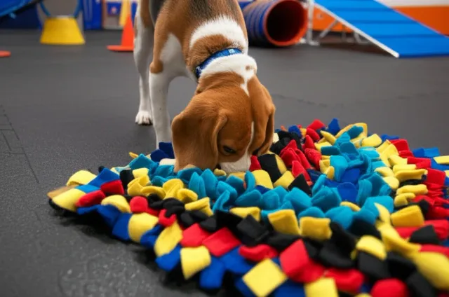 Dog enjoying enrichment activities