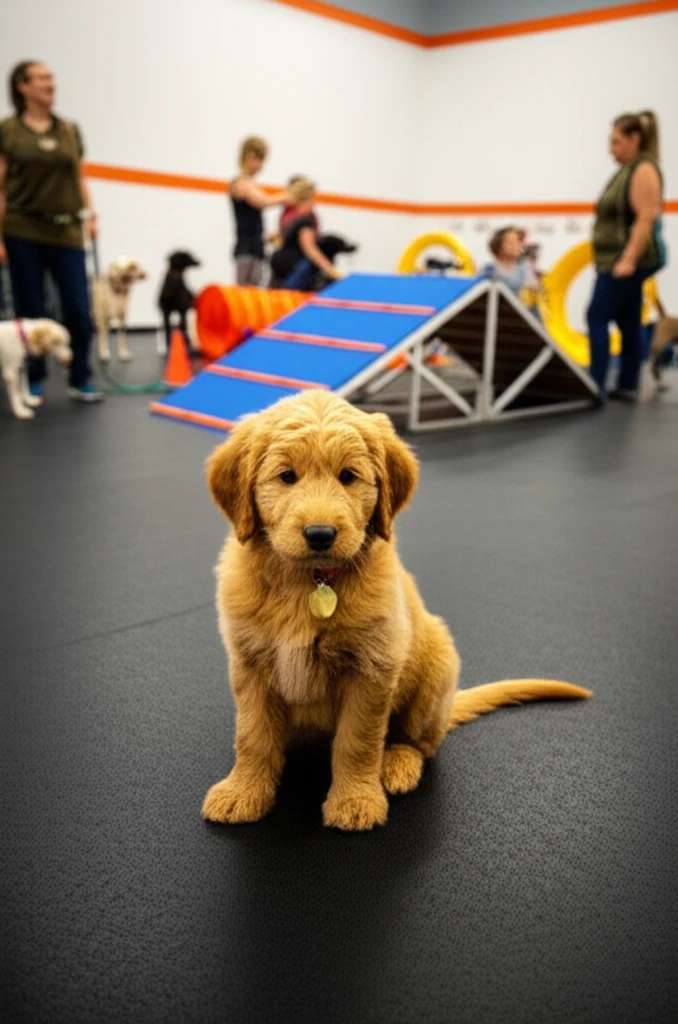 Puppy at first training class at Zoom Room