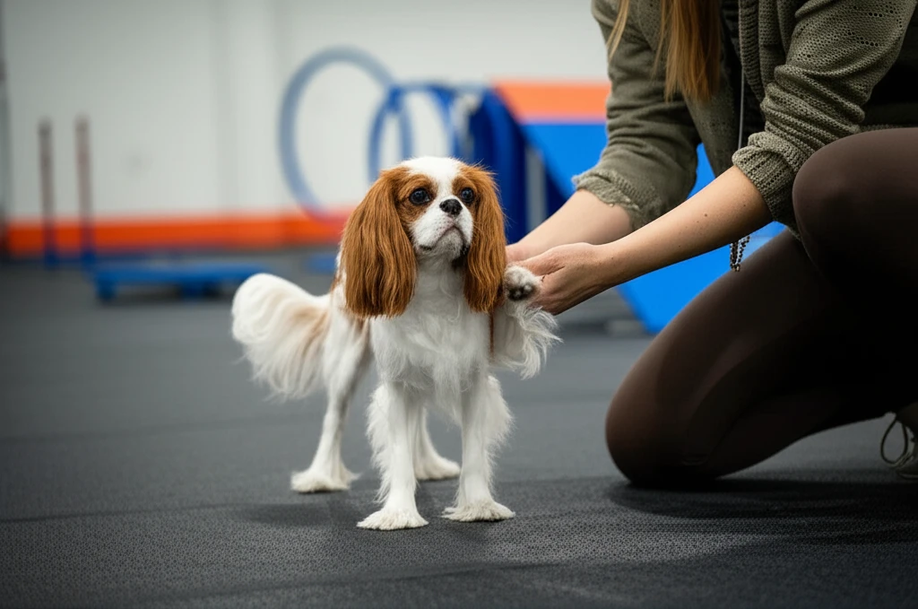Dog practicing calm handling during training at Zoom Room