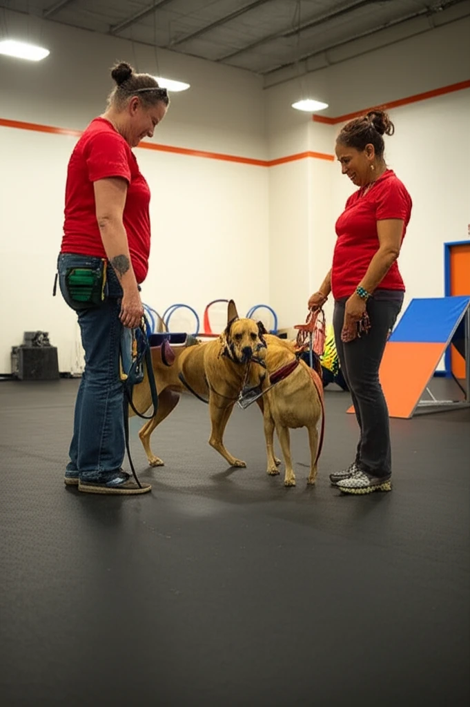 Dogs meeting during controlled introduction at Zoom Room