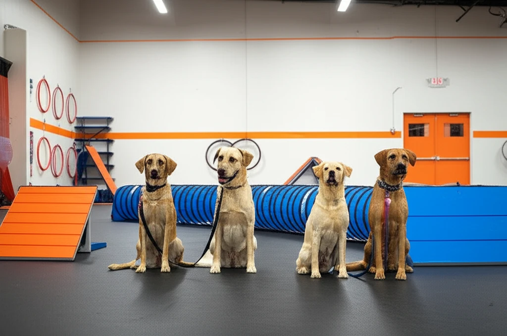 Multiple dogs training together at Zoom Room
