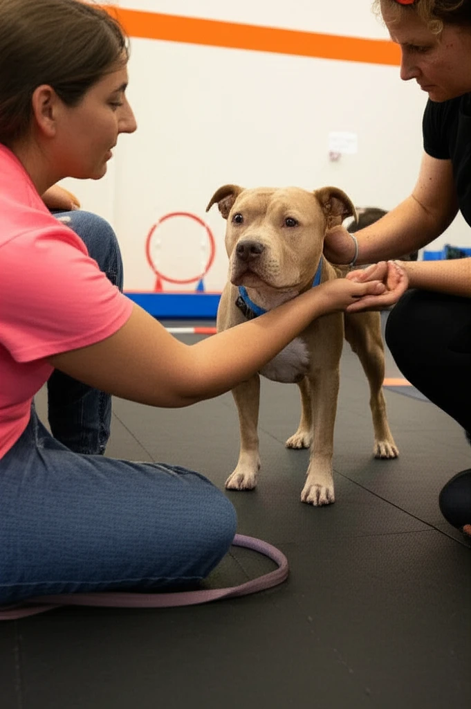 Dog practicing cooperative care handling at Zoom Room